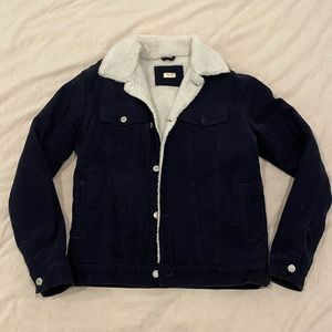Brandy Melville Corduroy Navy Blue Sherpa Jacket